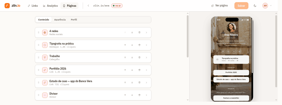 Page editor with draggable blocks and a live preview